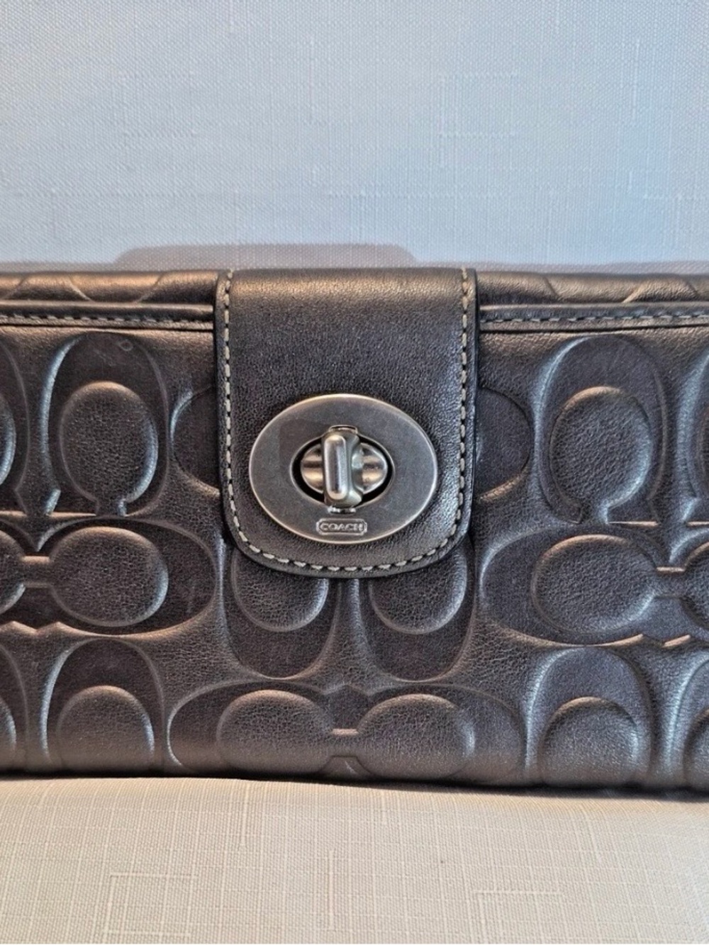 Coach Black Embossed Signature Leather Turnlock Wallet